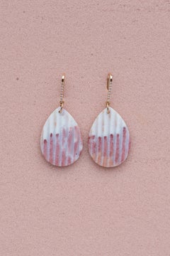 MINIE Earrings, Powder Pink Teardrop Discs in Calcedony with 18k Rose Gold Hooks