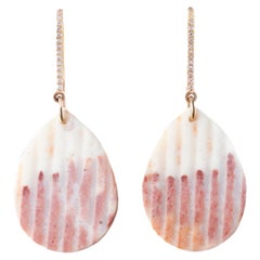 MINIE Earrings, Powder Pink Teardrop Discs in Calcedony with 18k Rose Gold Hooks