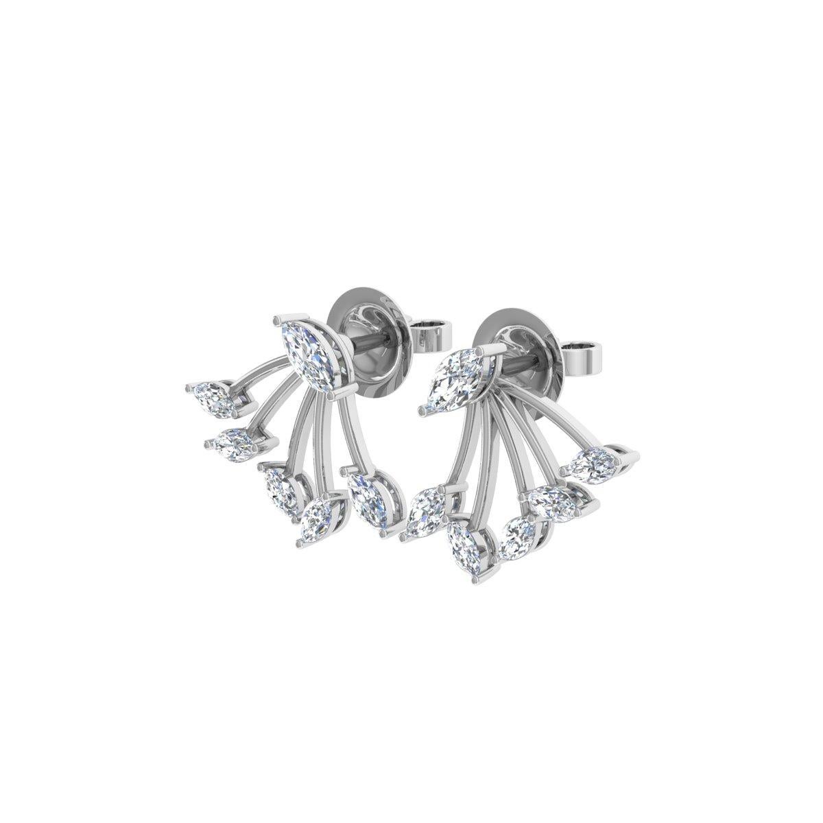 Modern Minimal 1.30 CTW SI/H Marquise Diamond Jacket Earrings in 18k Solid White Gold For Sale