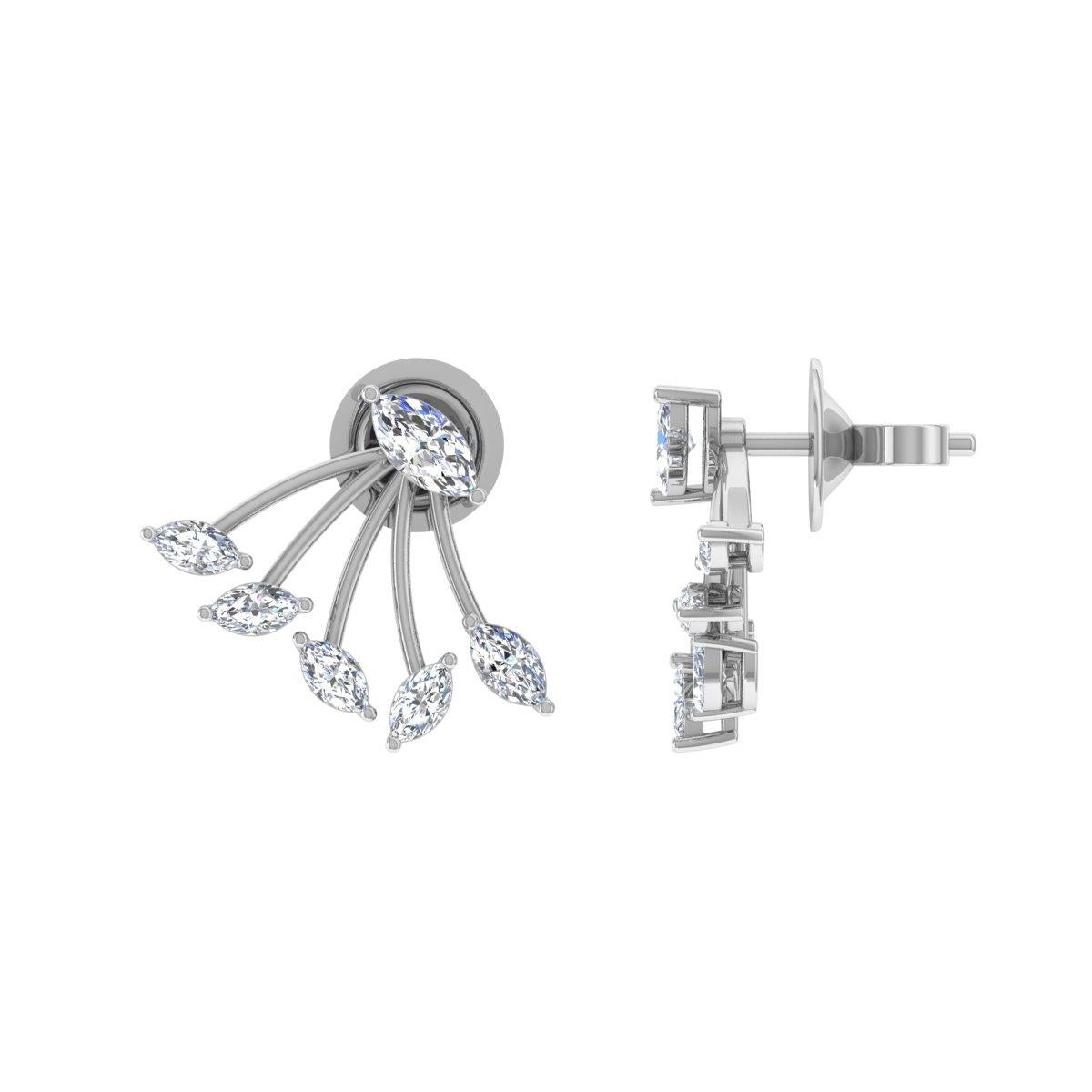 Marquise Cut Minimal 1.30 CTW SI/H Marquise Diamond Jacket Earrings in 18k Solid White Gold For Sale