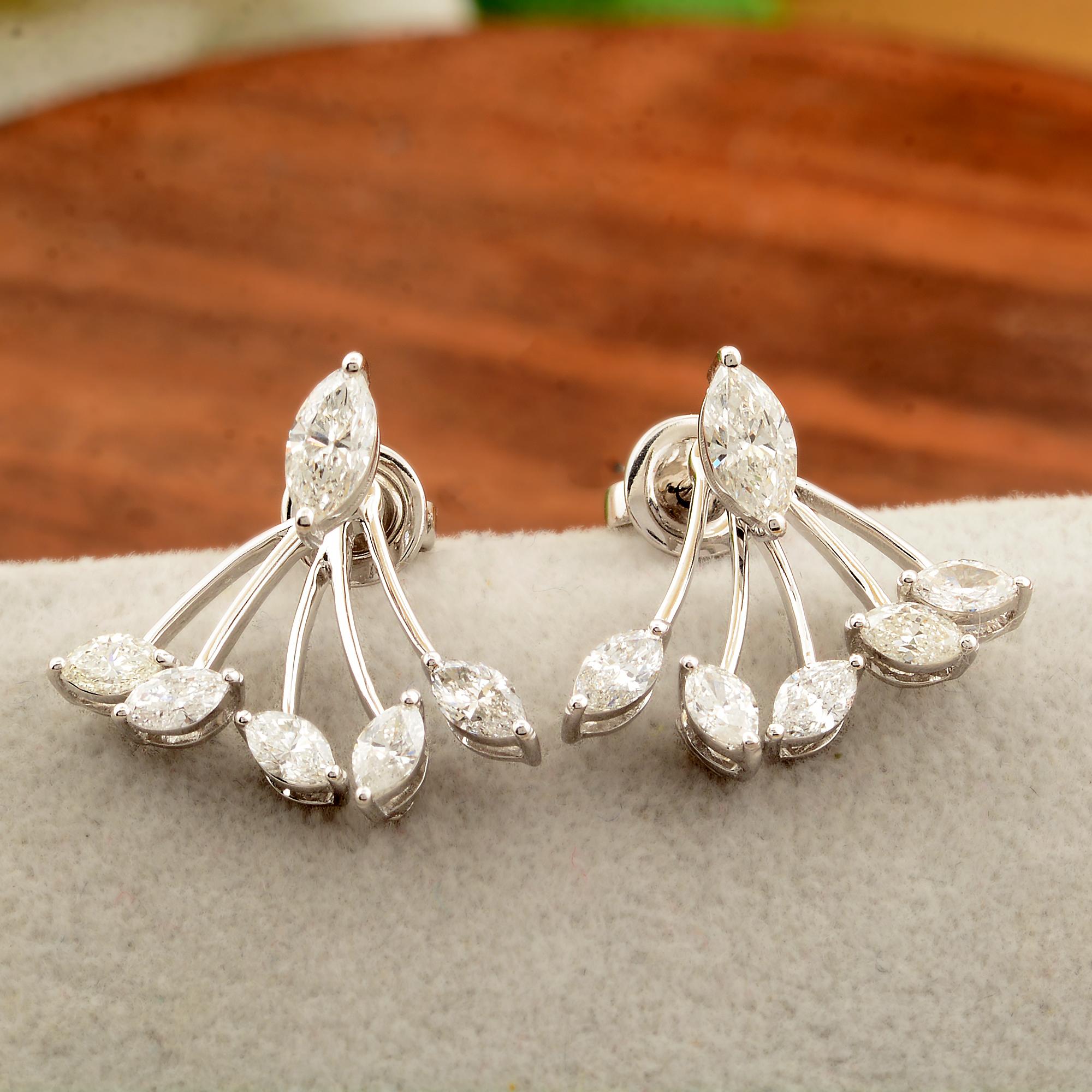 Minimal 1.30 CTW SI/H Marquise Diamond Jacket Earrings in 18k Solid White Gold In New Condition For Sale In Diera, Dubai