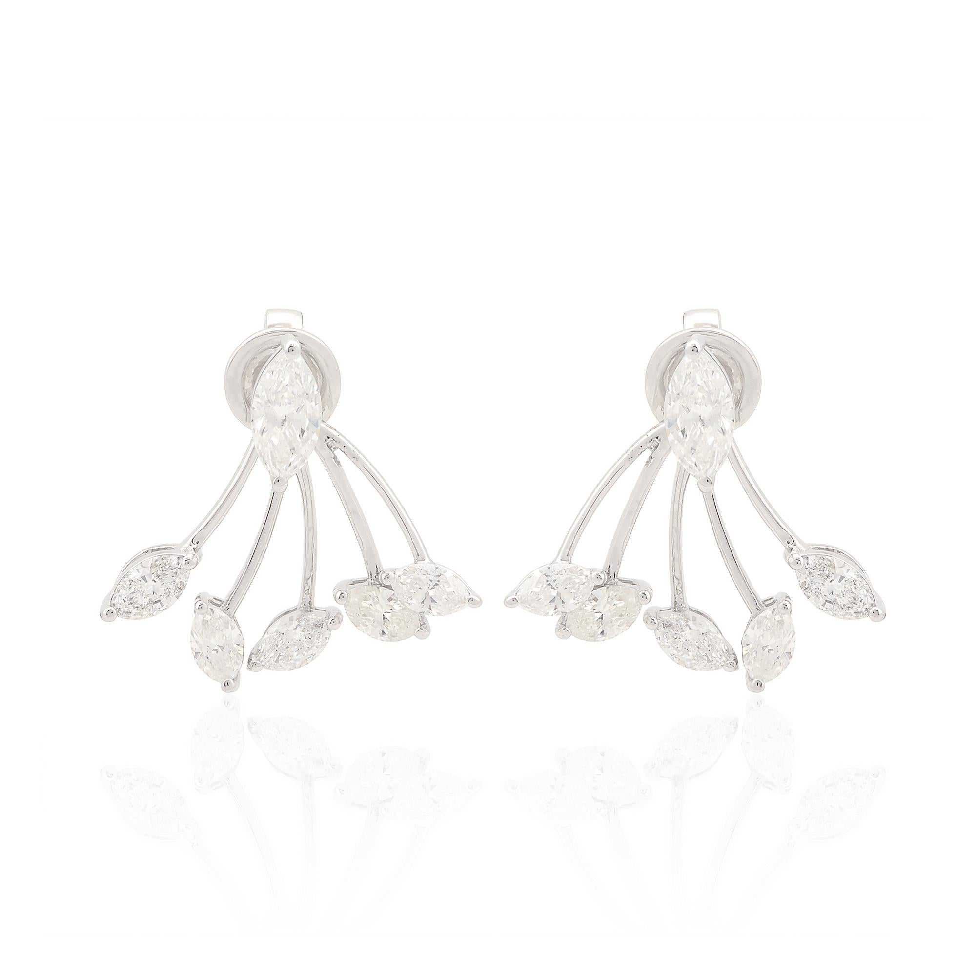 Women's Minimal 1.30 CTW SI/H Marquise Diamond Jacket Earrings in 18k Solid White Gold For Sale