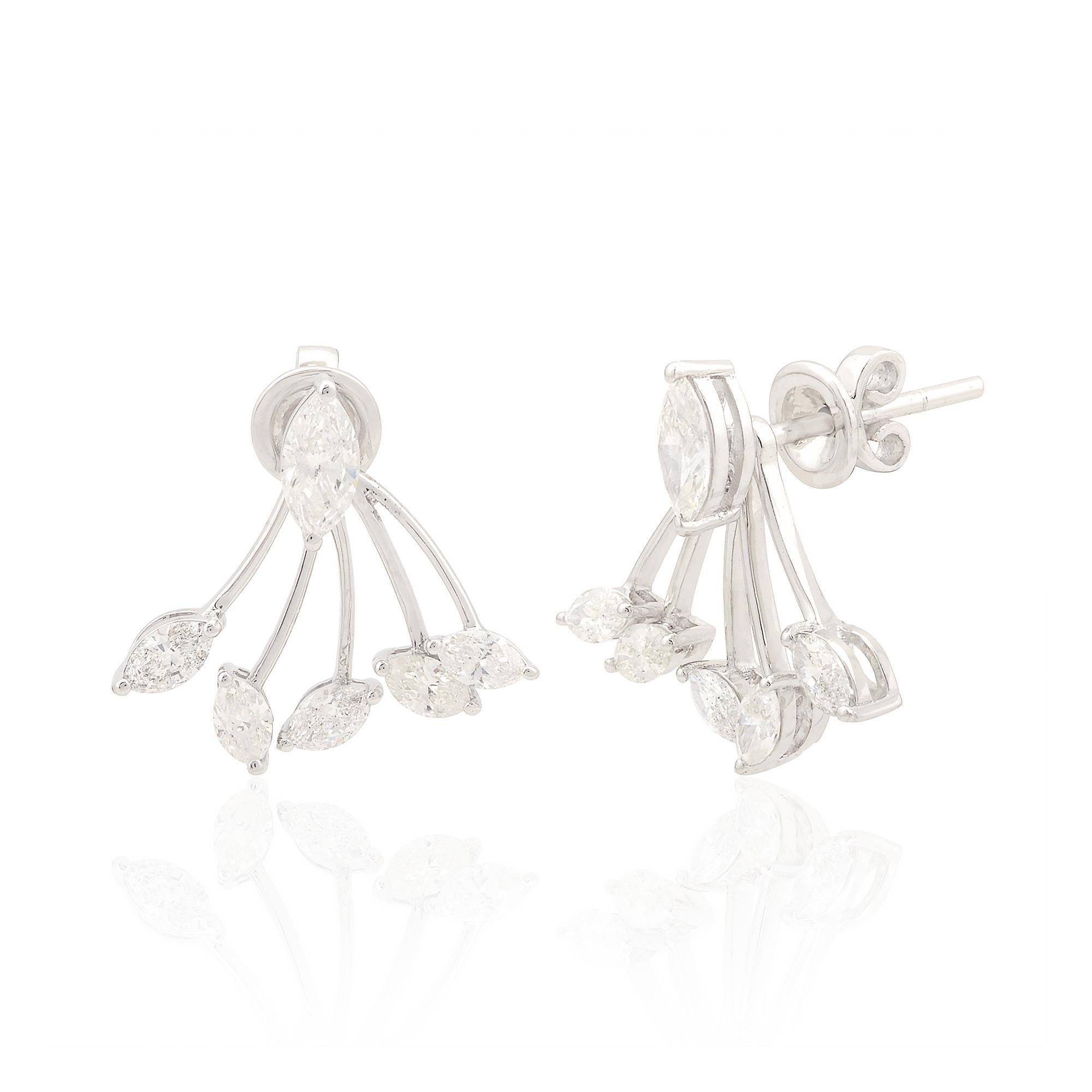 Minimal 1.30 CTW SI/H Marquise Diamond Jacket Earrings in 18k Solid White Gold For Sale 1