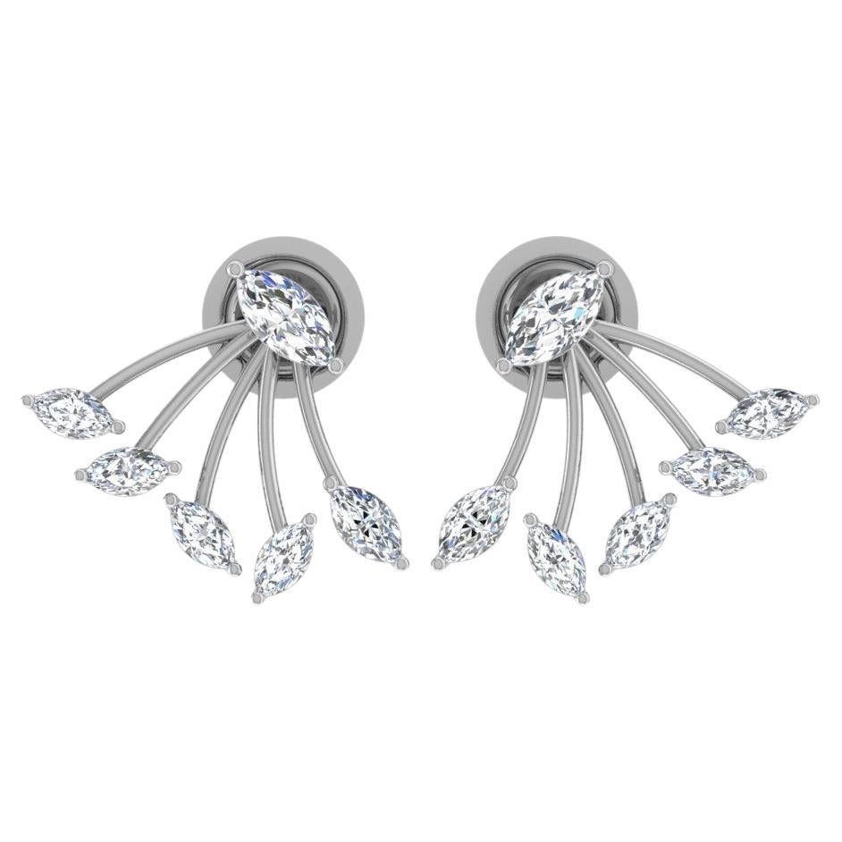 Minimal 1.30 CTW SI/H Marquise Diamond Jacket Earrings in 18k Solid White Gold For Sale