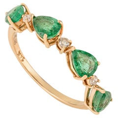 Minimal 14K Yellow Gold 1.27Ct Natural Emerald 
Diamond Half Eternity Band Ring