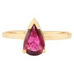 Minimal 14K Yellow Gold Pear Cut Natural Ruby Solitaire Ring Everyday Jewelry