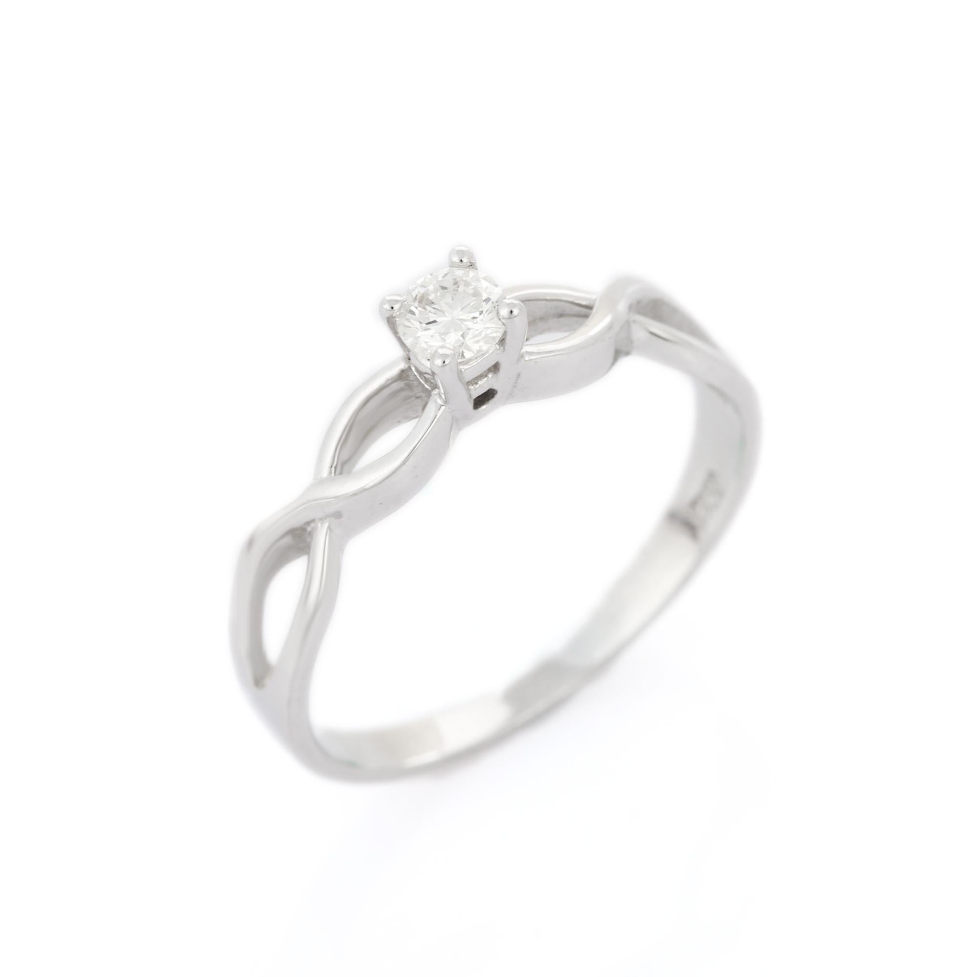 For Sale:  Dainty Diamond Twisted Ring in 18k White Gold 6