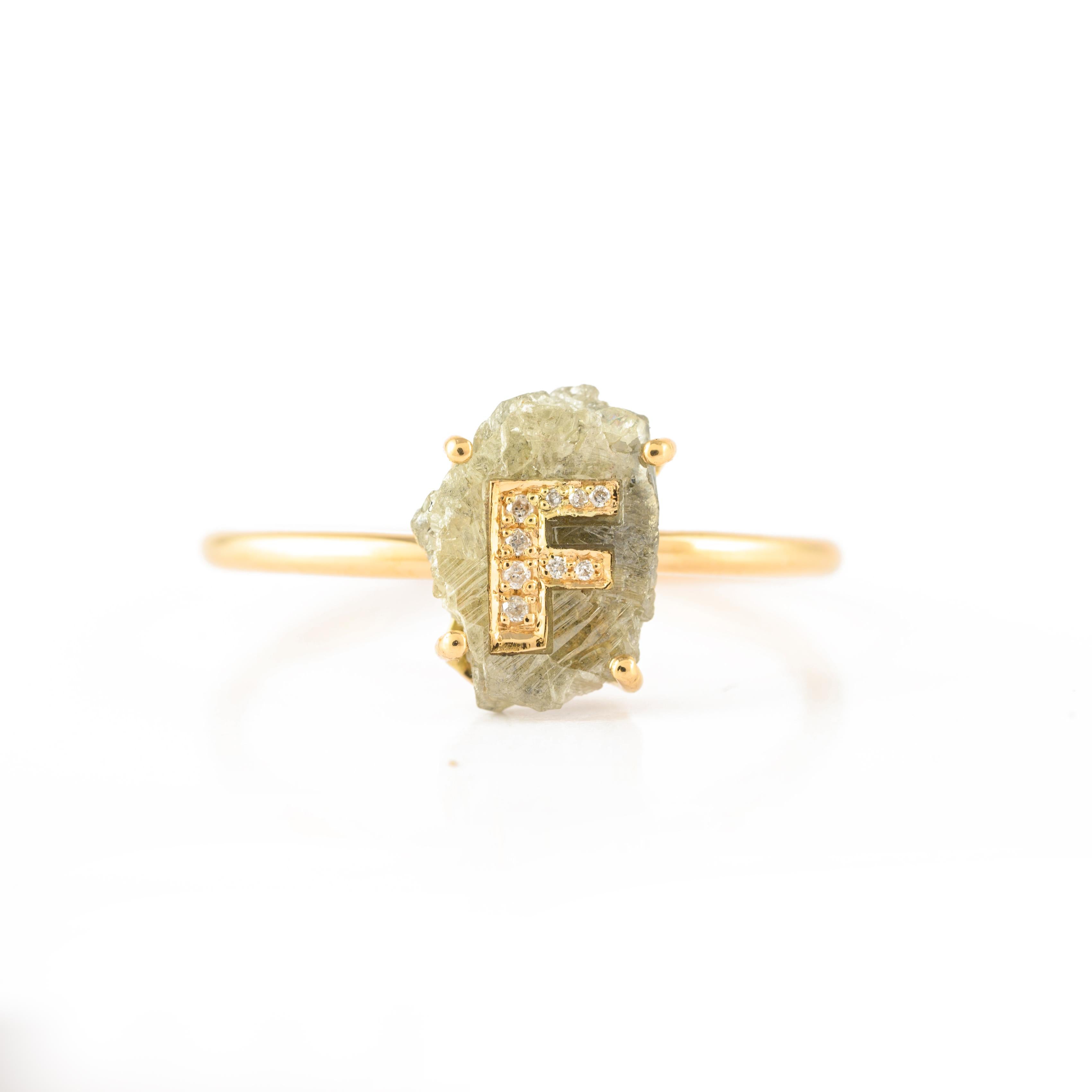 For Sale:  Minimal 18k Solid Yellow Gold 1.02ct Diamond Alphabet F Personalized Ring 3