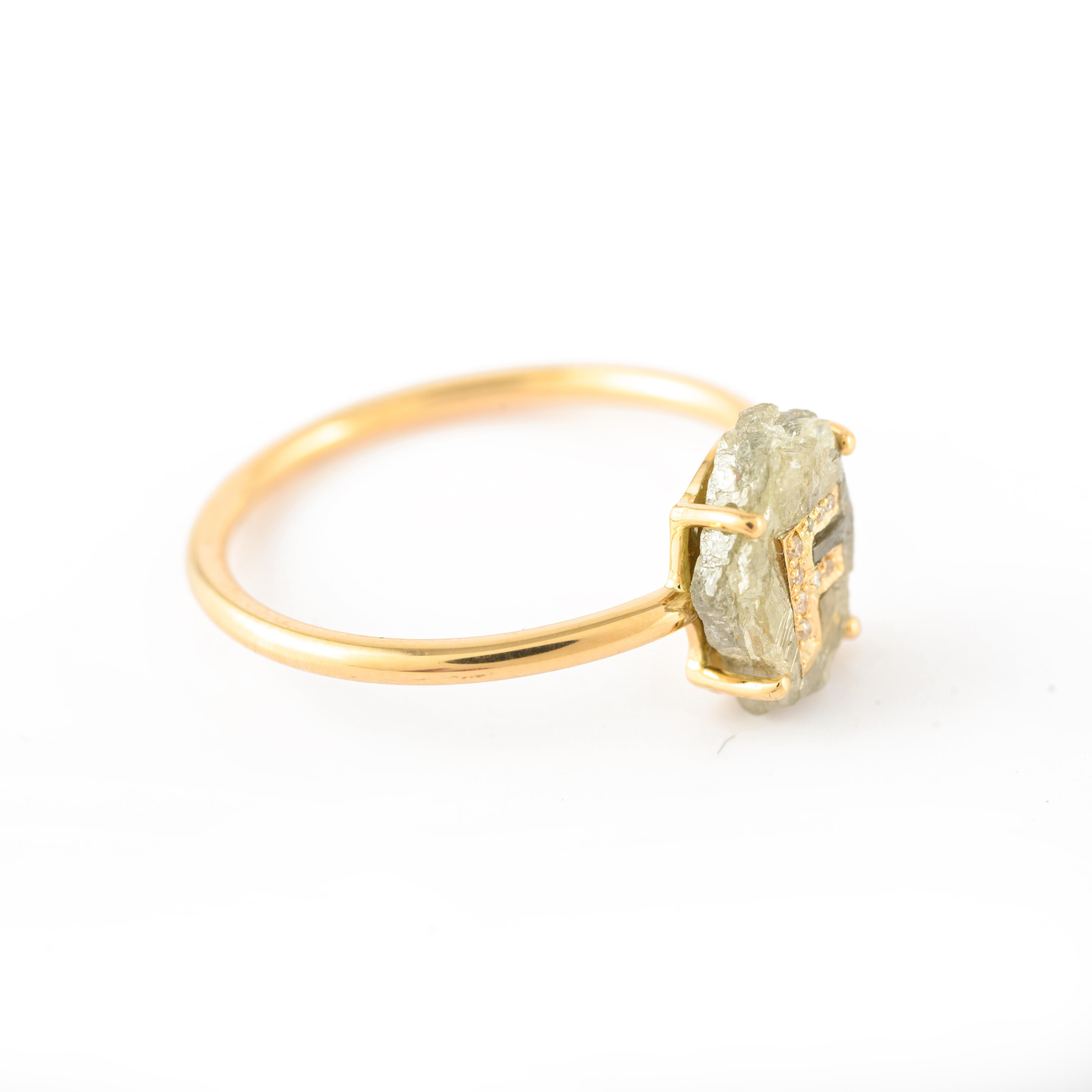 For Sale:  Minimal 18k Solid Yellow Gold 1.02ct Diamond Alphabet F Personalized Ring 5