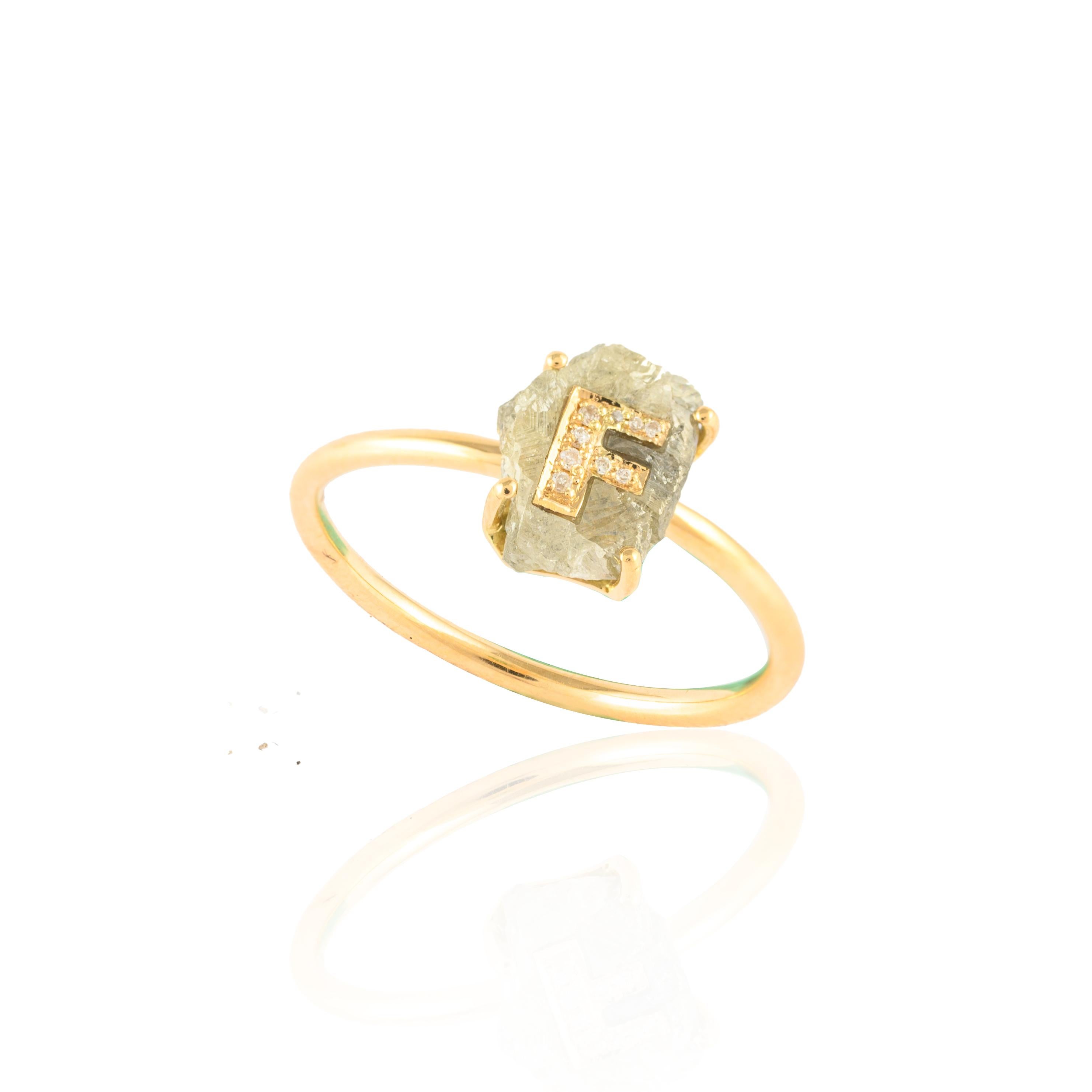 For Sale:  Minimal 18k Solid Yellow Gold 1.02ct Diamond Alphabet F Personalized Ring 9