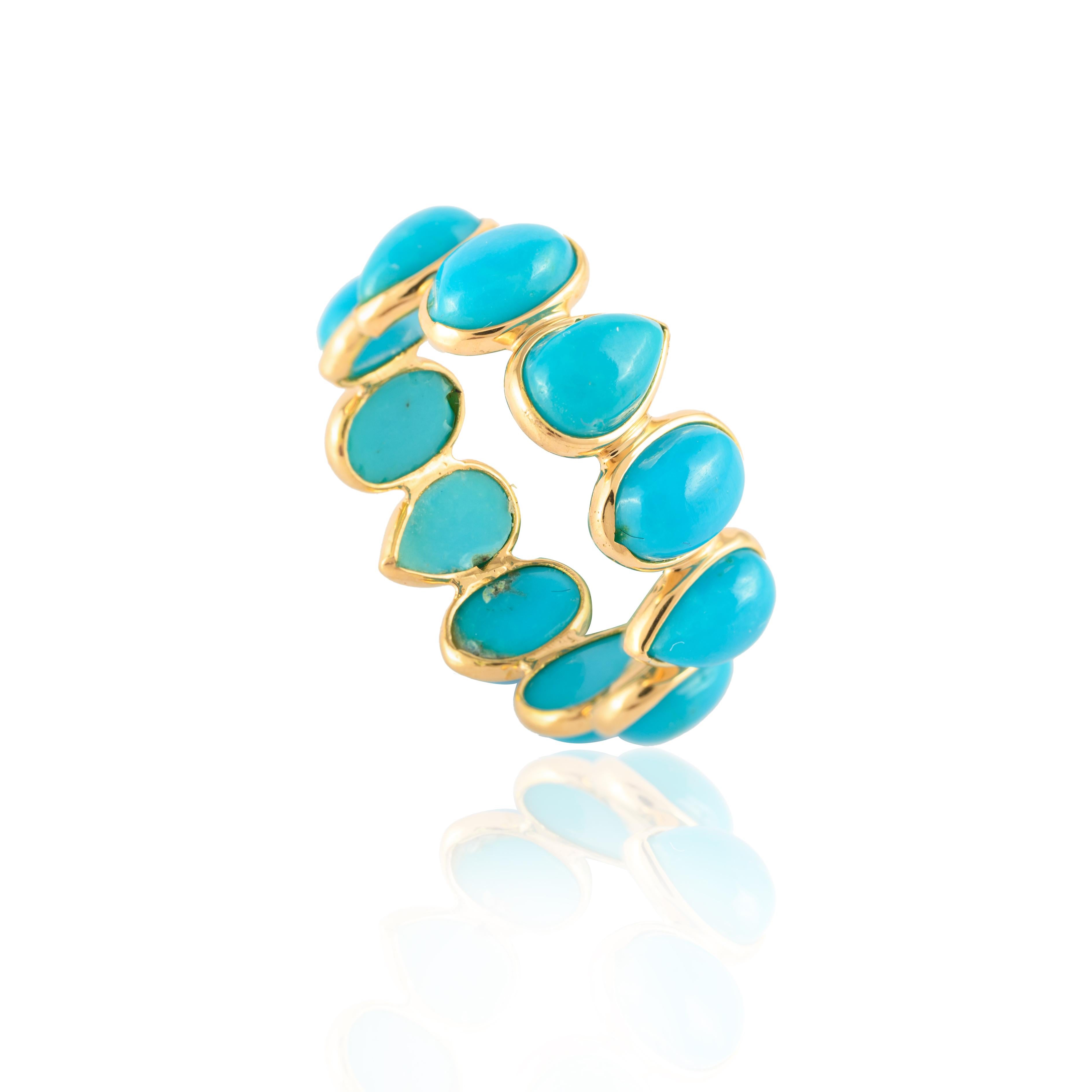 For Sale:  Minimal 18k Yellow Gold 6.2 Carat Turquoise Eternity Band Ring 10