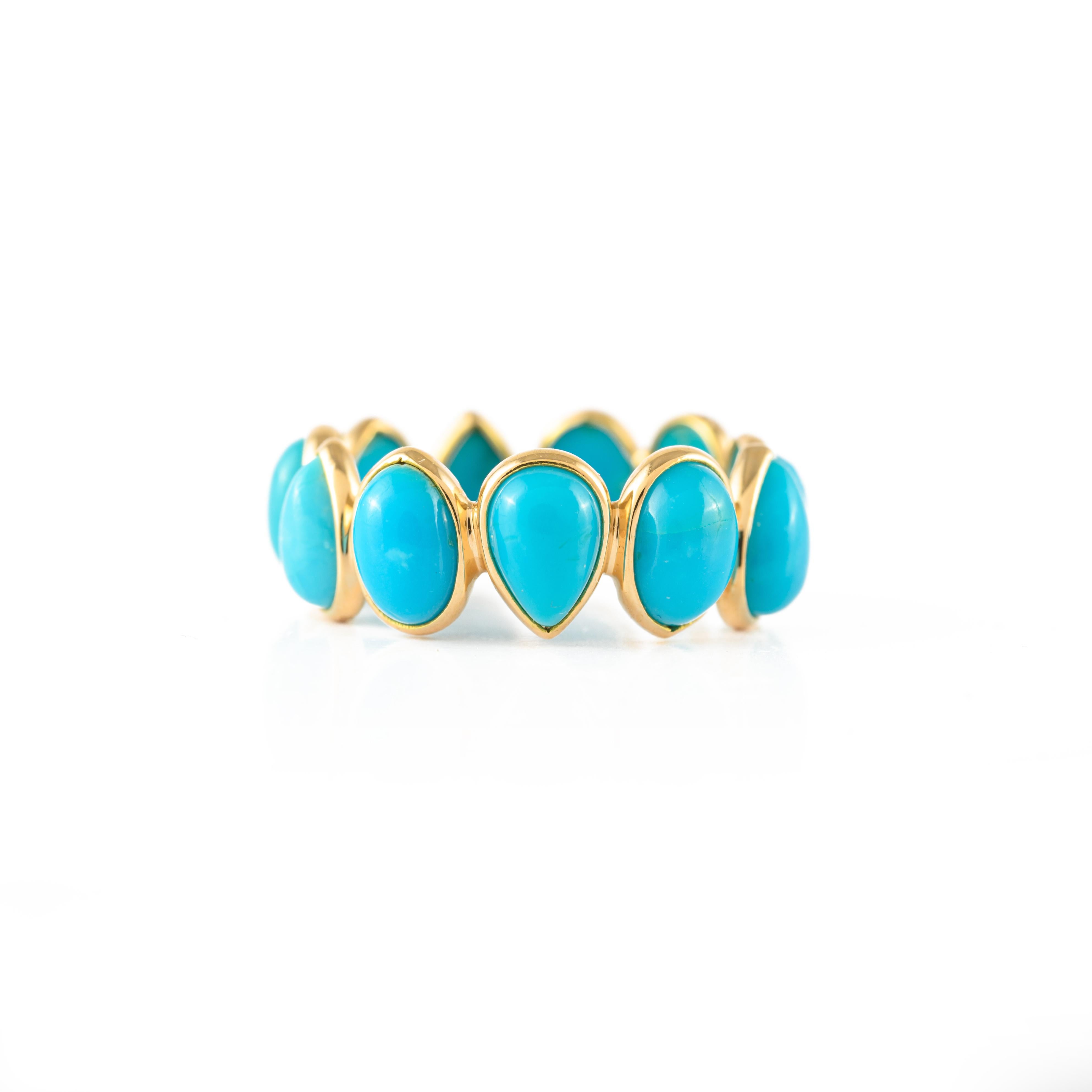 For Sale:  Minimal 18k Yellow Gold 6.2 Carat Turquoise Eternity Band Ring 4