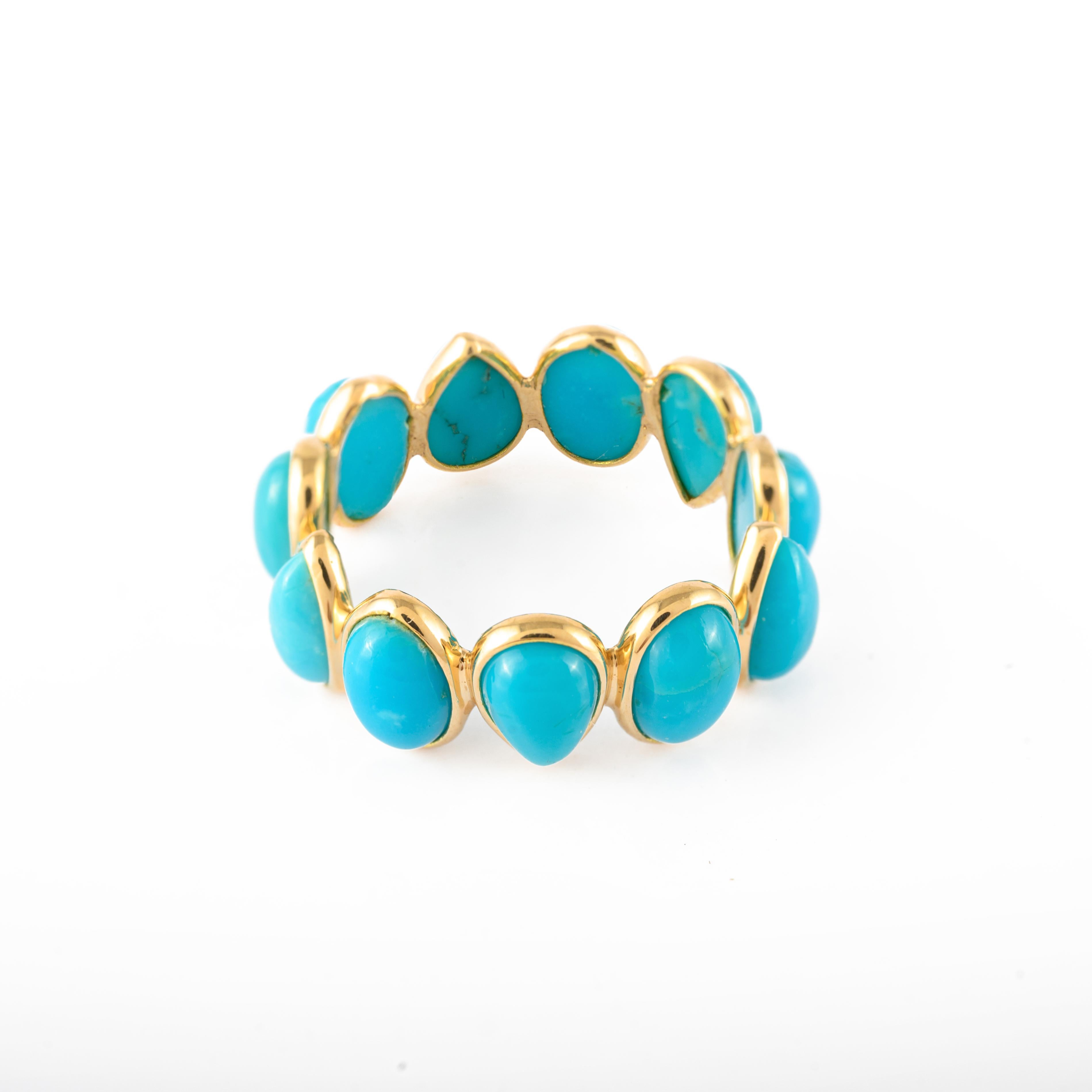 For Sale:  Minimal 18k Yellow Gold 6.2 Carat Turquoise Eternity Band Ring 6