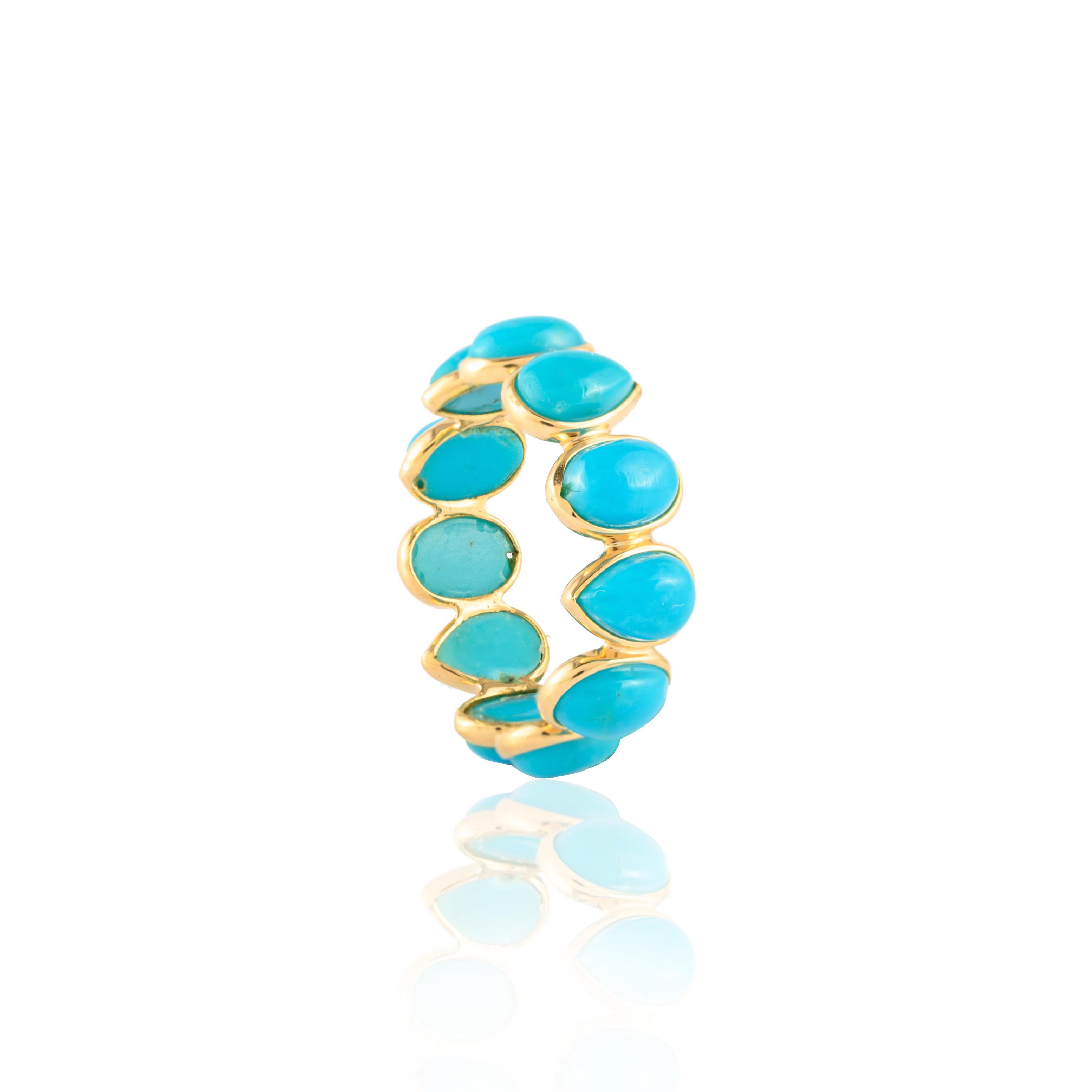 For Sale:  Minimal 18k Yellow Gold 6.2 Carat Turquoise Eternity Band Ring 8