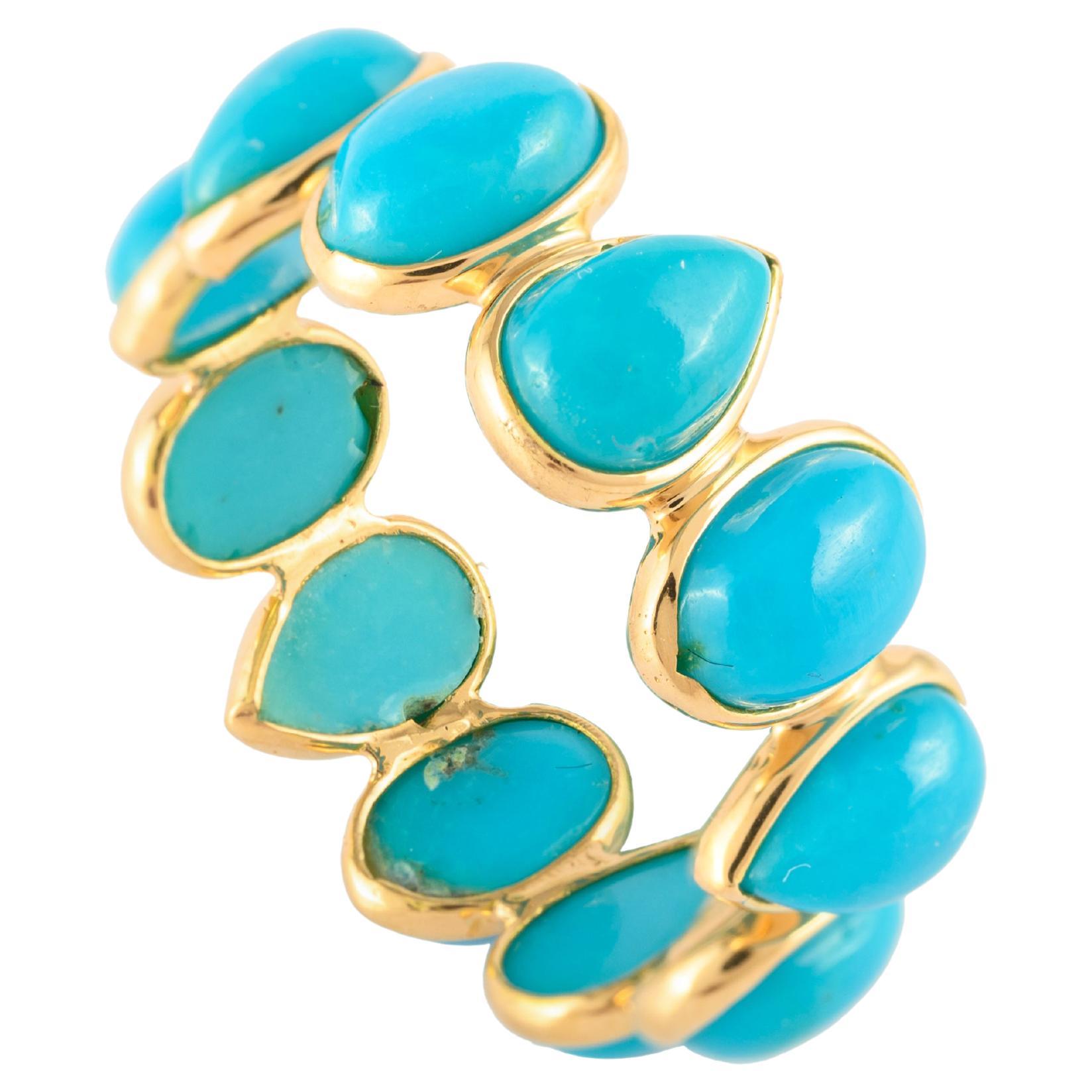 For Sale:  Minimal 18k Yellow Gold 6.2 Carat Turquoise Eternity Band Ring