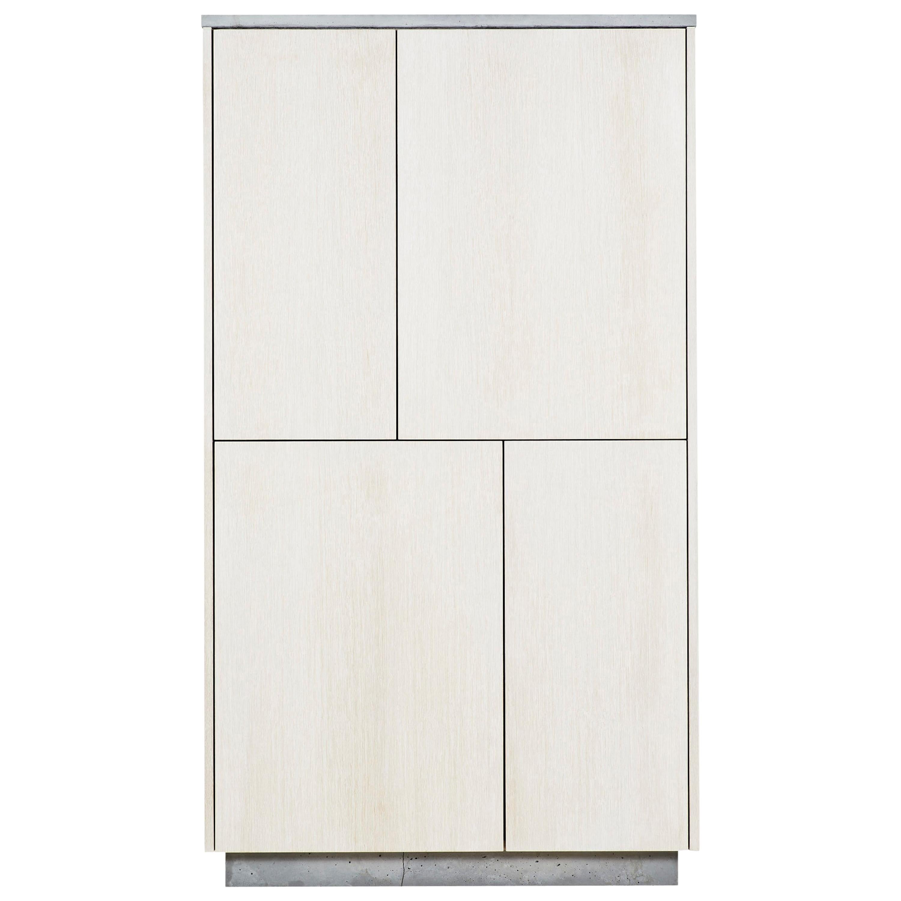 Minimal 4-Door "Janice Armoire" Concrete, White Oak and Mint Green Interior For Sale