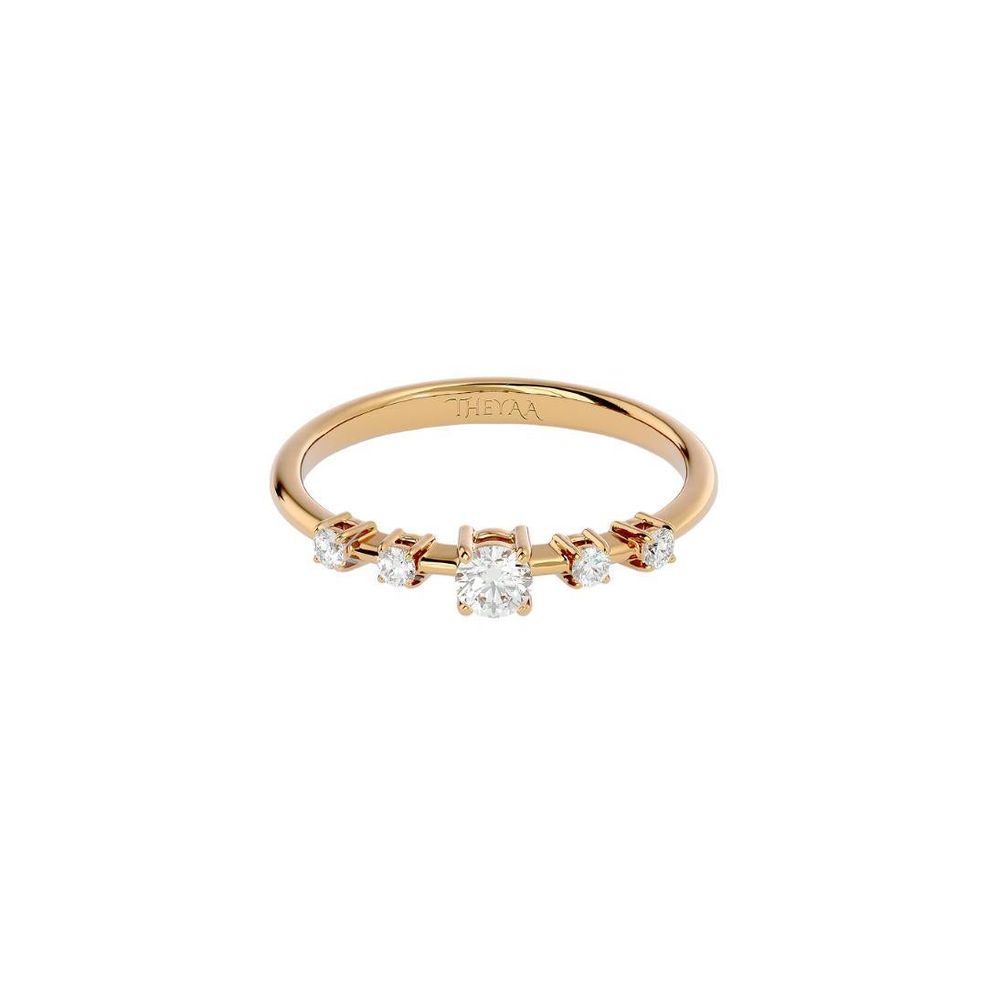 Round Cut Minimal 5 Diamond Ring in 18 Karat Gold For Sale
