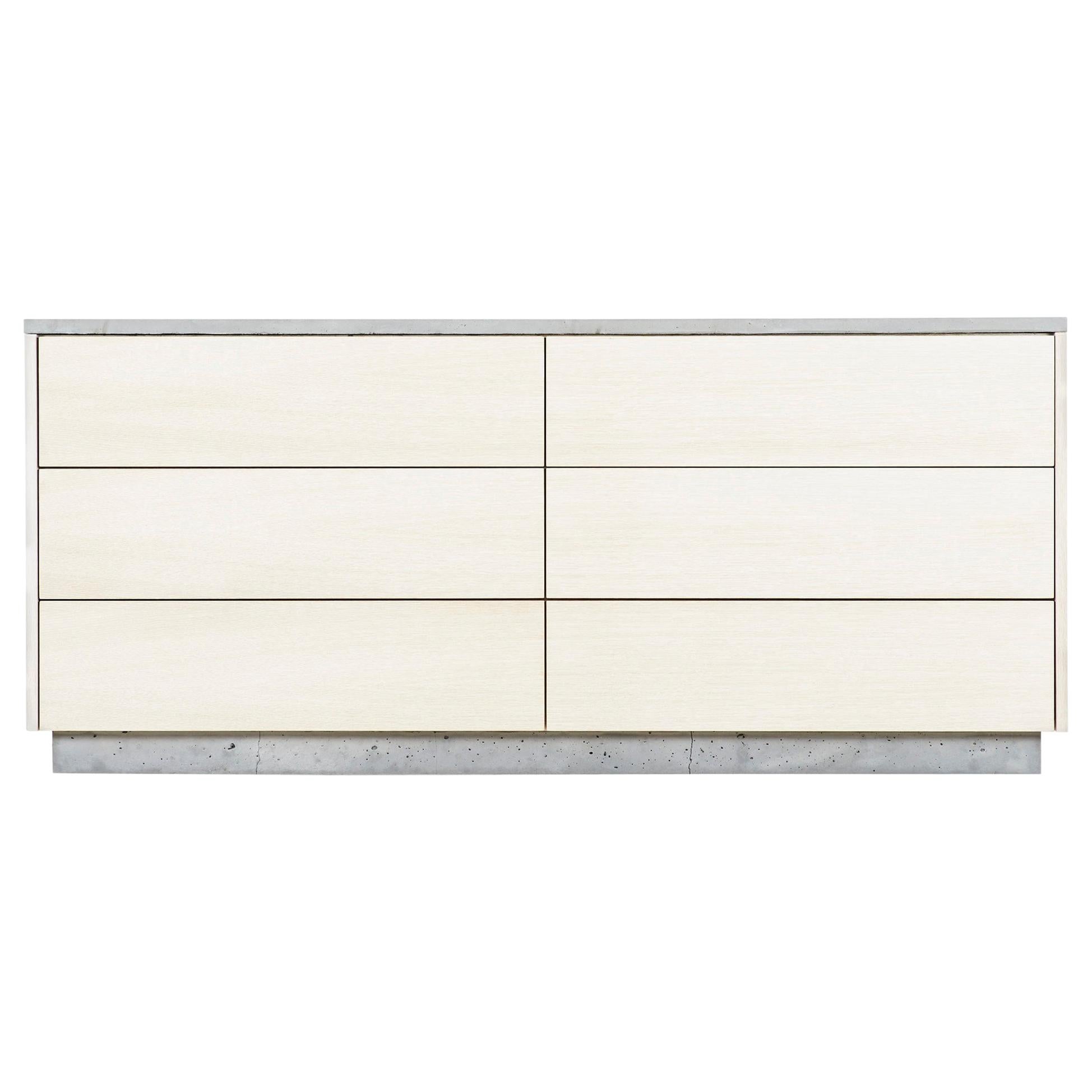 Cómoda minimalista de 6 cajones "Janice Dresser" Interior de hormigón, roble blanco y verde menta