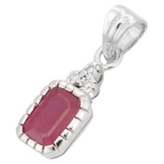 Minimal 925 Sterling Silver Ruby Pendant with Diamonds Gifts for Her 