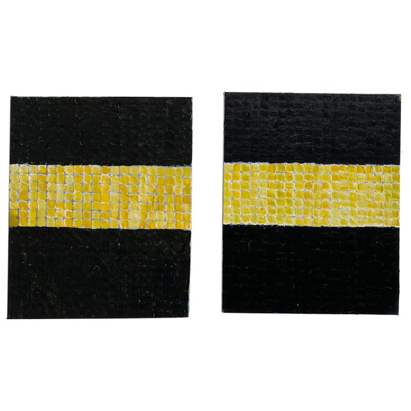 Peintures abstraites minimalistes noires et jaunes « Black & Yellow » de Bill Kuypers, Anvers, Belgique