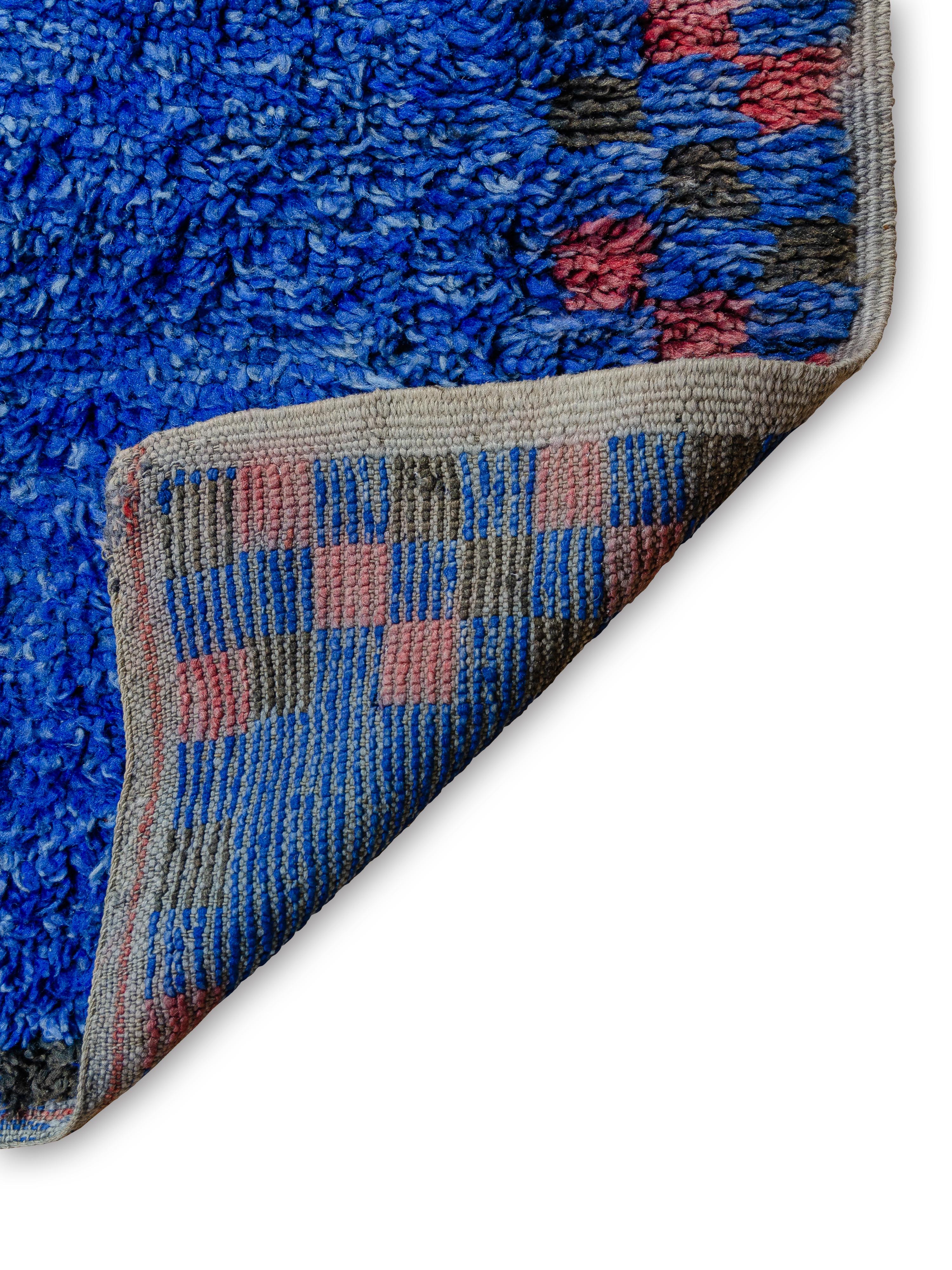 Hand-Woven Bold Minimal Indigo Moroccan Beni M'Guild Carpet Curated By Breuckelen Berber For Sale