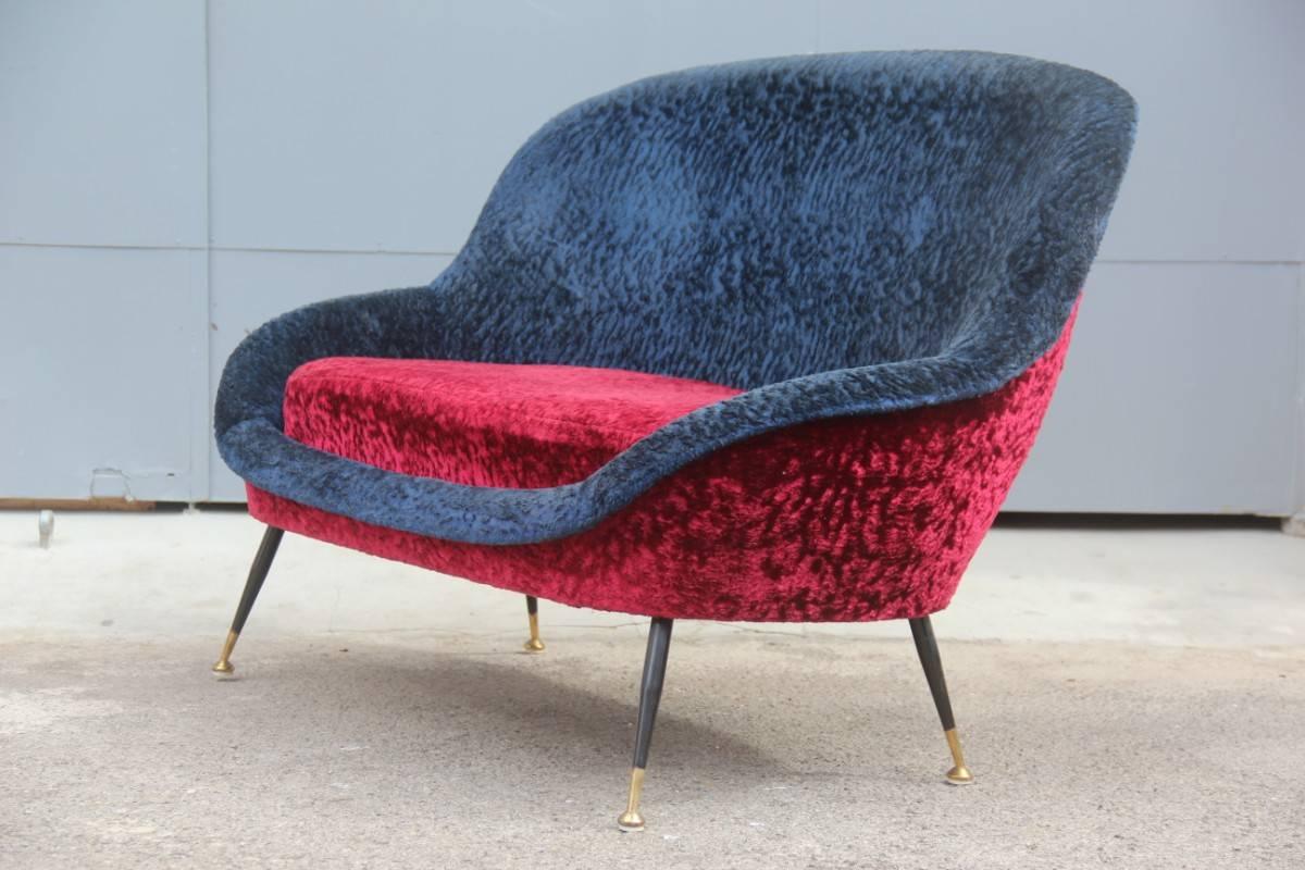 Mid-Century Modern Italian Sofa 1950s Design Minotti Gigi Radice Blu Red Color  1