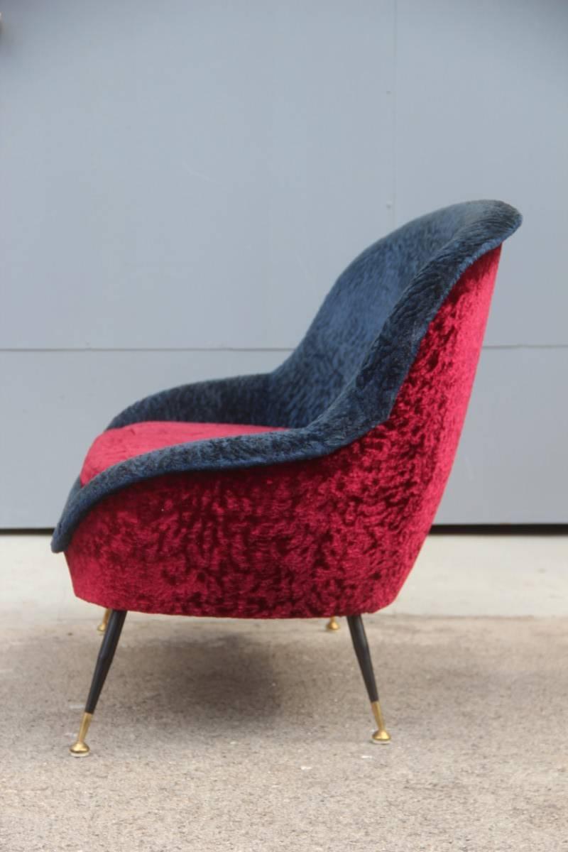 Mid-Century Modern Italian Sofa 1950s Design Minotti Gigi Radice Blu Red Color  3