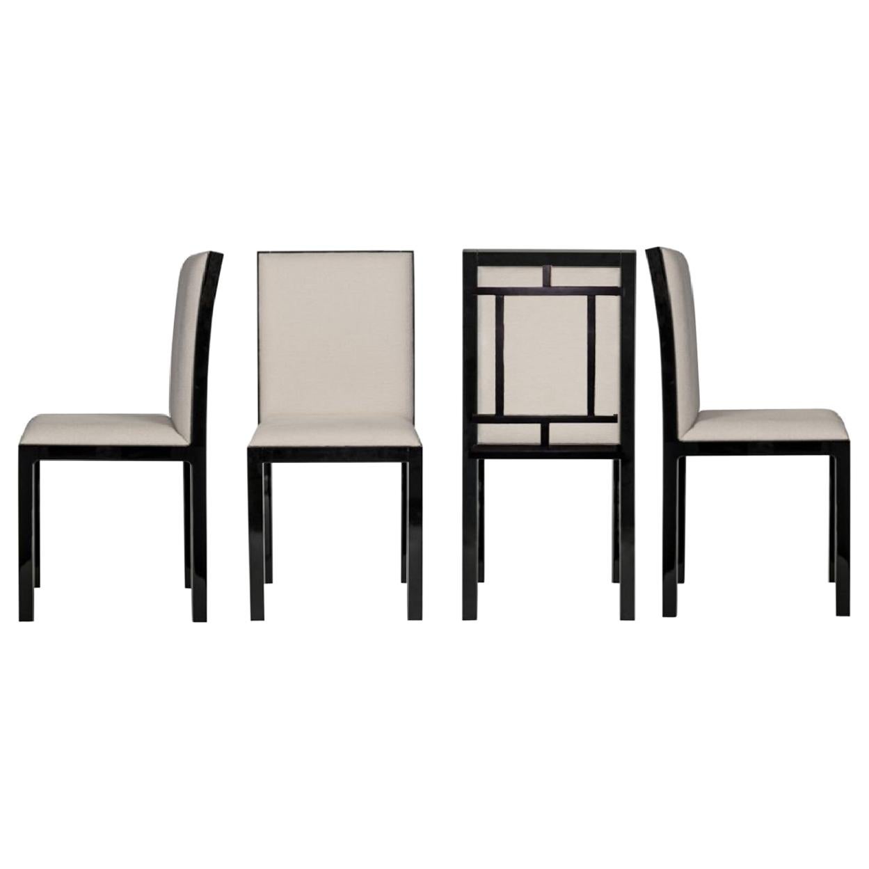 Minimal Armani Casa RIMA Dining Chair, Linen & Silk, Brushed Brown Oak, Italian