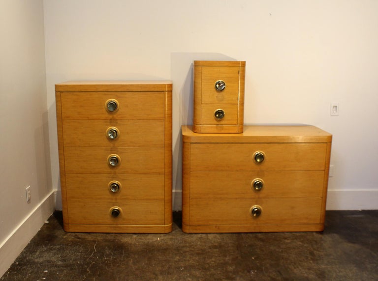 Minimal Art Deco Bedroom Set Maple Wood With Large Pulls