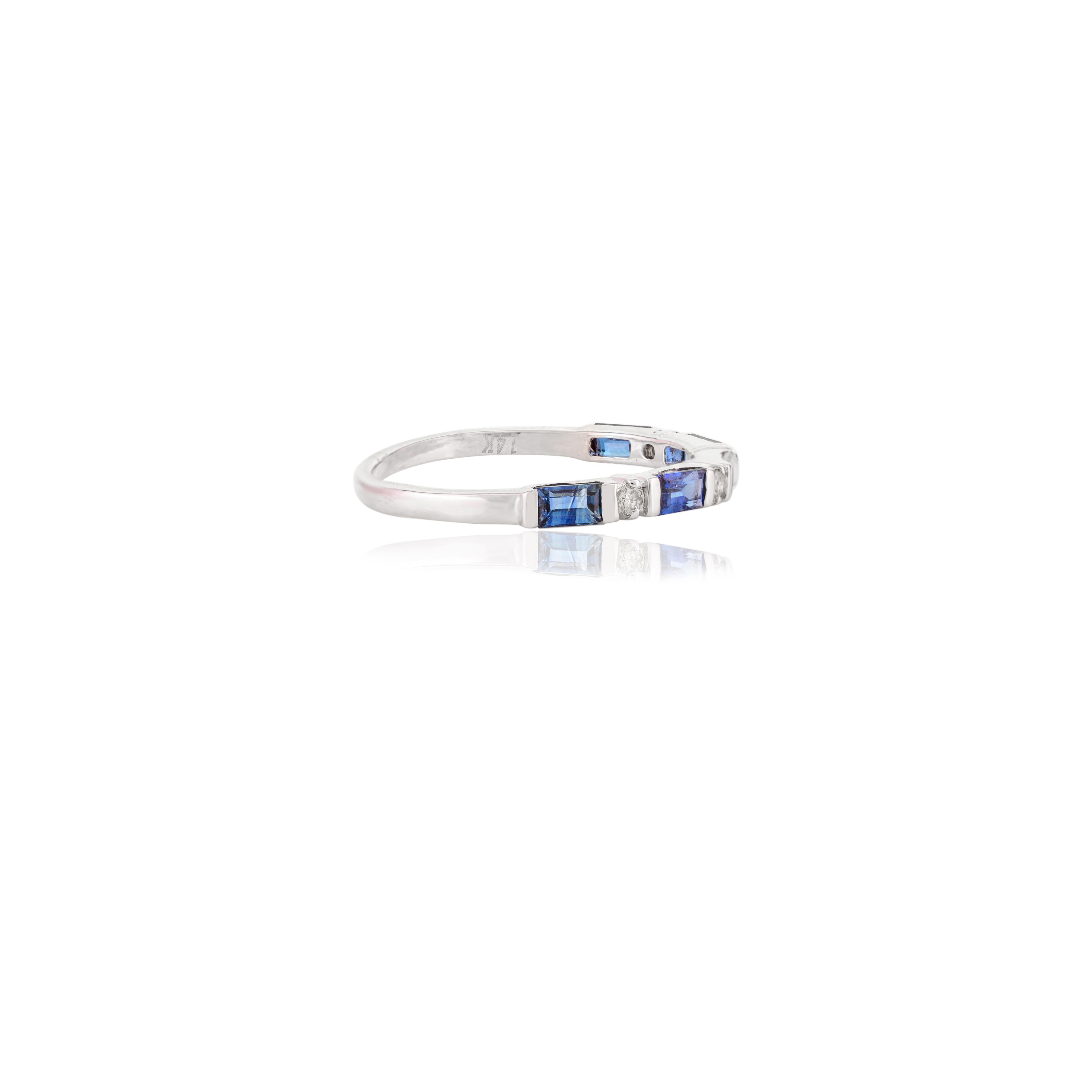 For Sale:  Minimal Baguette Blue Sapphire Diamond Half Eternity Band Ring in 14k White Gold 3