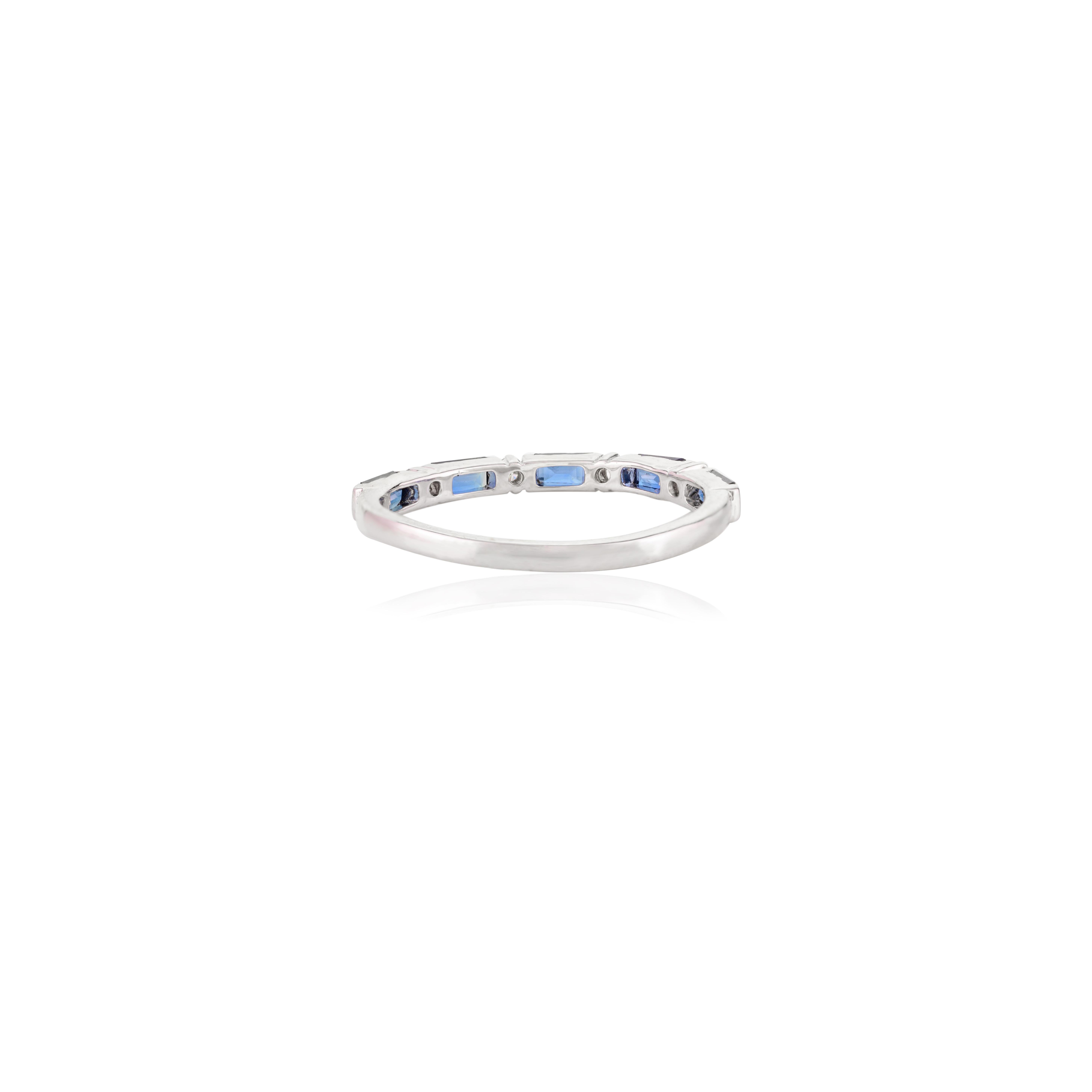For Sale:  Minimal Baguette Blue Sapphire Diamond Half Eternity Band Ring in 14k White Gold 4