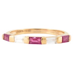 Minimal Baguette Ruby Diamond Stackable Band Ring in 18k Yellow Gold