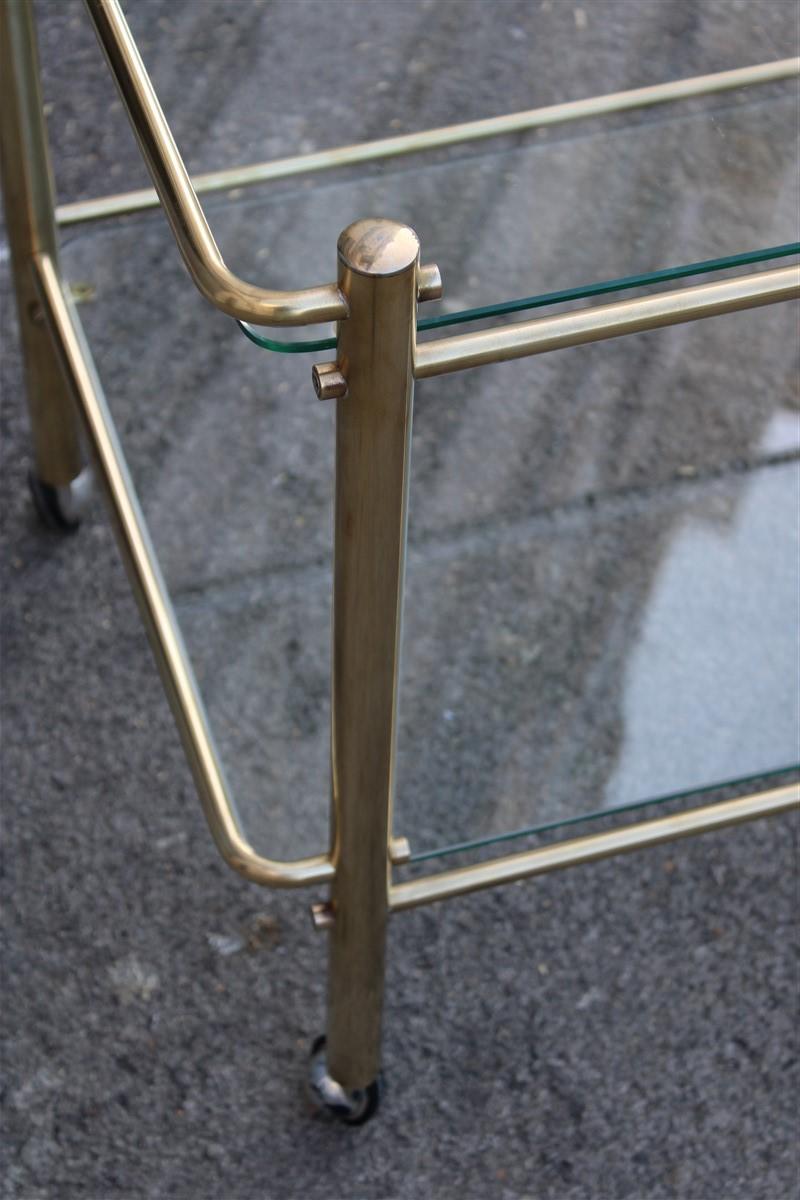 Minimal Bar Cart Italian Design Gold Brass 1970s Glass Transparent Top For Sale 6