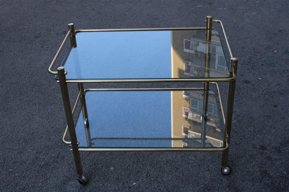 Minimal Bar Cart Italian Design Gold Brass 1970s Glass Transparent Top For Sale 7