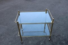 Minimal Bar Cart Italian Design Gold Brass 1970s Glass Transparent Top