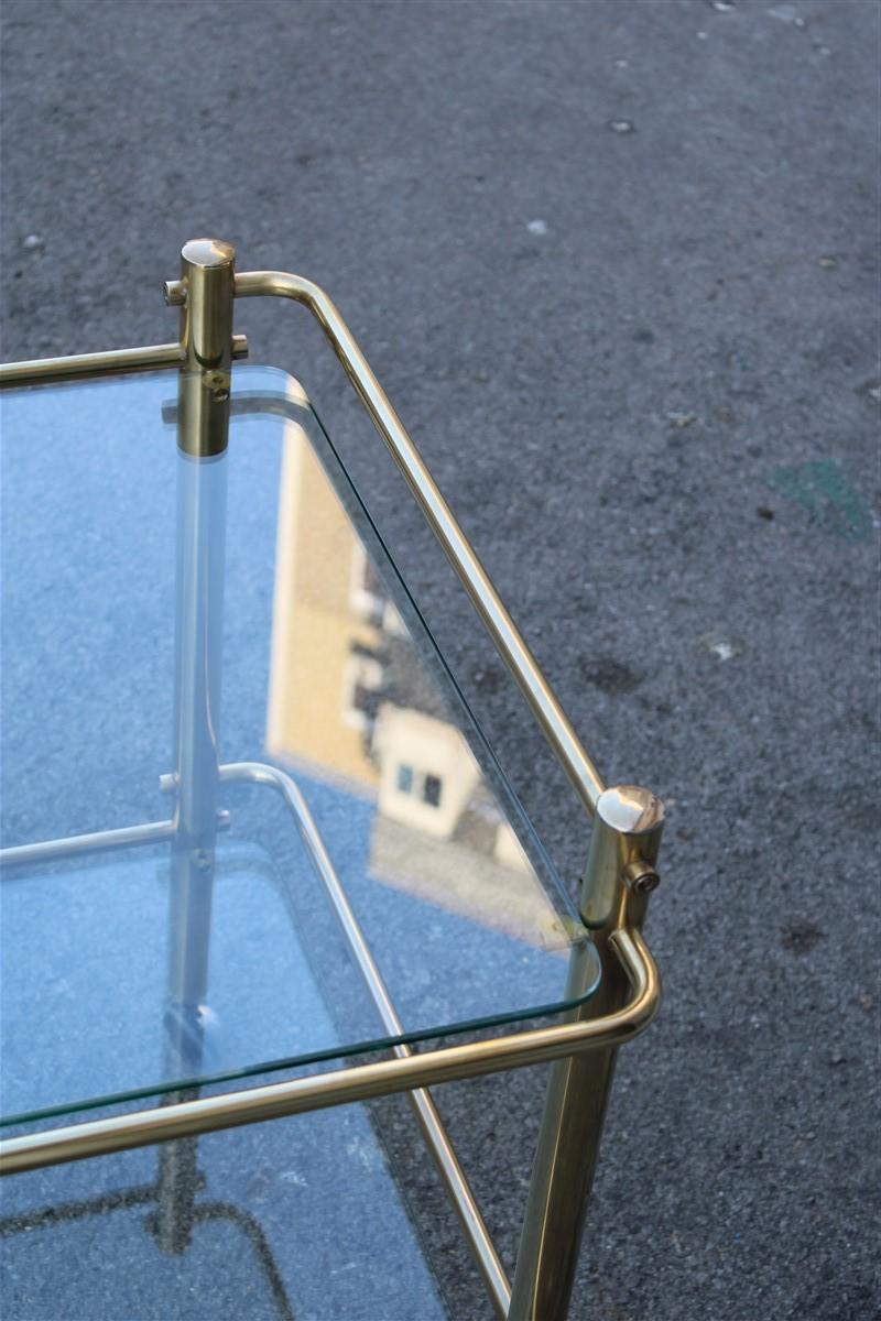 Minimal Bar Cart Italian Design Gold Brass 1970s Glass Transparent Top In Good Condition For Sale In Palermo, Sicily