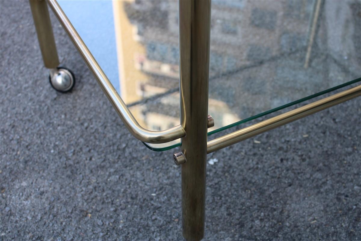 Minimal Bar Cart Italian Design Gold Brass 1970s Glass Transparent Top For Sale 3