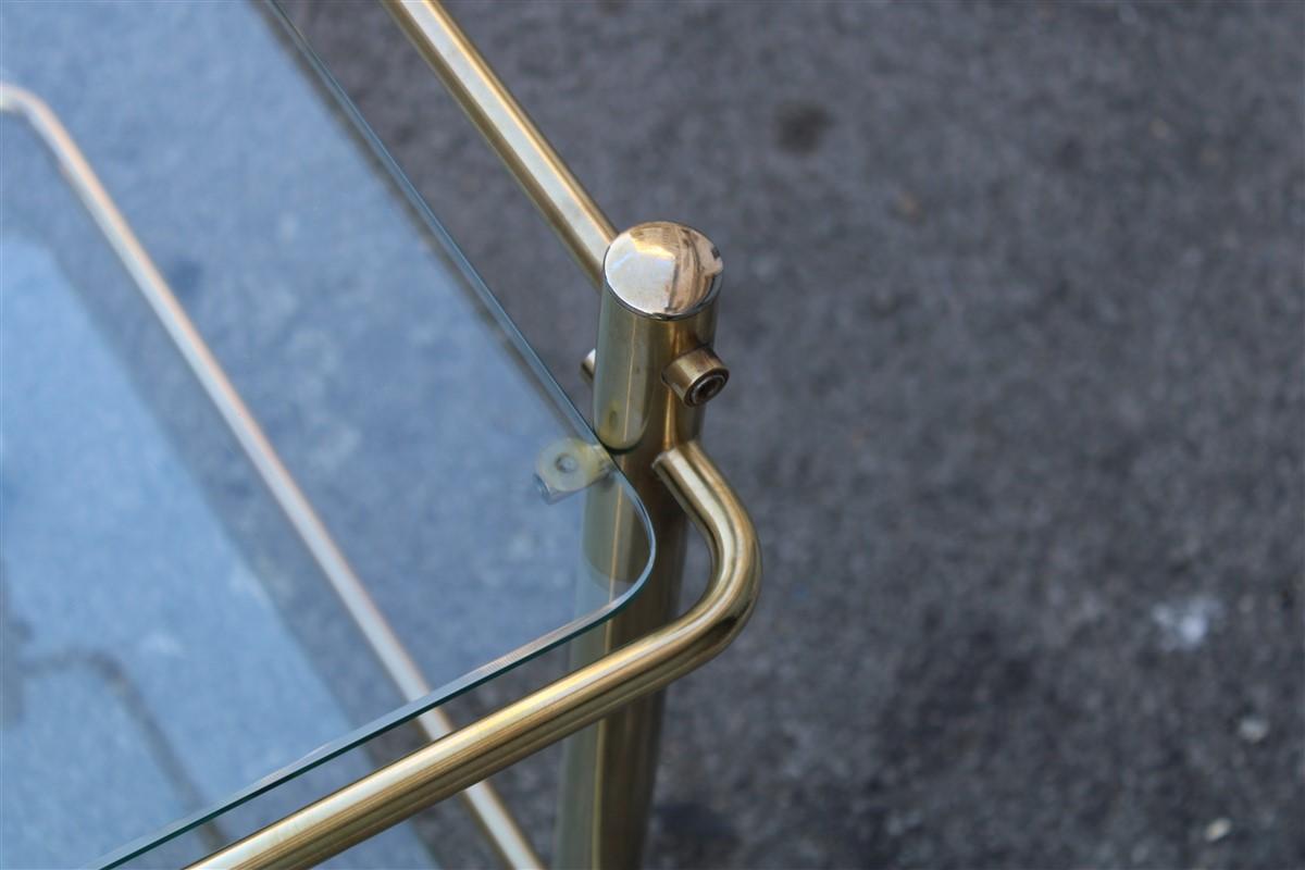 Minimal Bar Cart Italian Design Gold Brass 1970s Glass Transparent Top For Sale 4