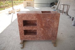 Minimal Bathroom Double Vanity / Sink in Red Travertine stone w/ Storage niches