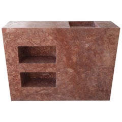 Minimal Badezimmer Double Vanity / Waschbecken in Red Travertine Stein w / Storage Nischen