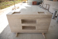 Minimal Bathroom Double Vanity / Sink in Travertine stone - with Storage niches