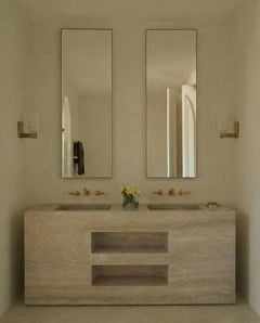 Minimal Bathroom Double Vanity / Sink in Travertine stone - with Storage niches