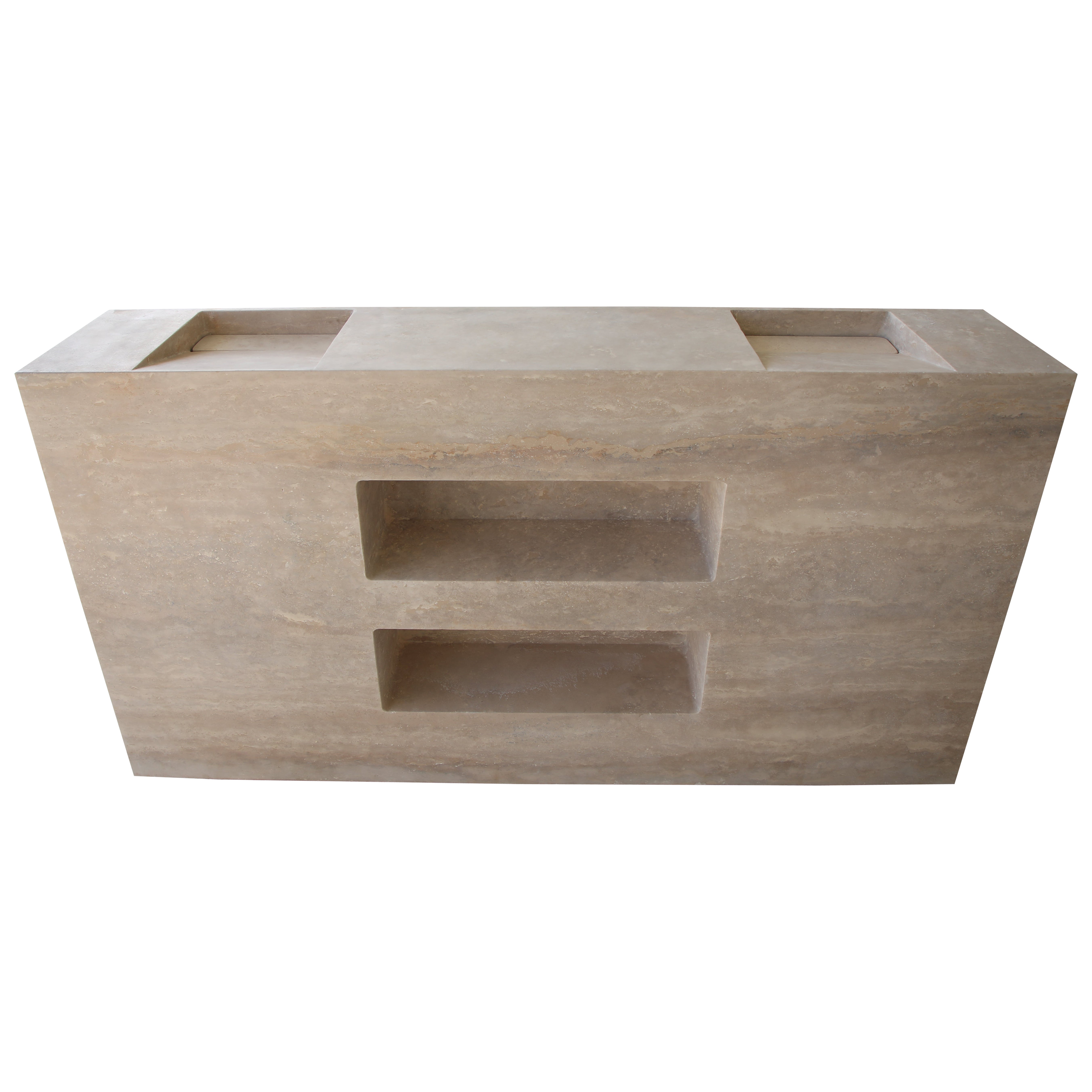 Minimal Bathroom Double Vanity / Sink in Travertine stone - with Storage niches