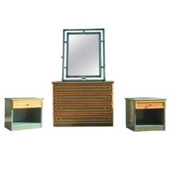 Ensembles de chambre à coucher minimaux design italien vert bambou Italgiunco 1970 laiton paille