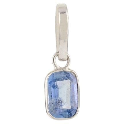 Colgante minimalista de zafiro azul natural engastado en bisel en oro blanco de 14k Regalo para ella