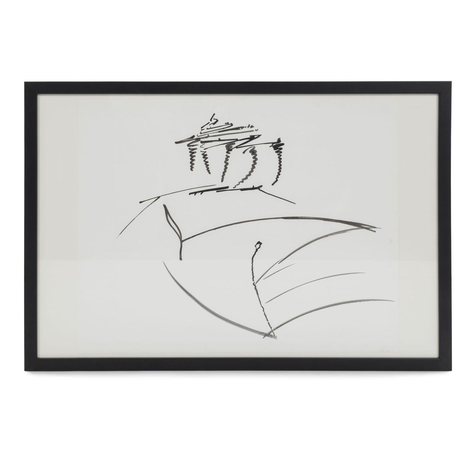 Minimale abstrakte schwarz-weiße, gestische Tinte auf Papier von Philip Renteria '1976' im Zustand „Relativ gut“ im Angebot in Houston, TX
