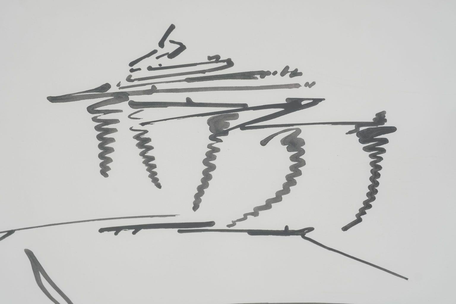 Late 20th Century Minimal Black-and-white Abstract Gestural Ink-on-paper by Philip Renteria '1976' For Sale