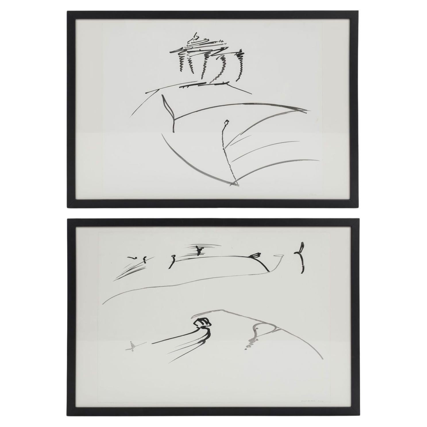 Encre sur papier gestuelle abstraite minimaliste en noir et blanc de Philip Renteria '1976'