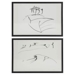 Vintage Minimal Black-and-white Abstract Gestural Ink-on-paper by Philip Renteria '1976'