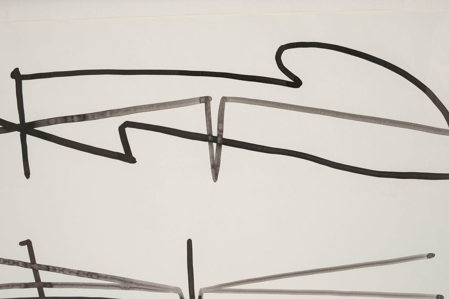Late 20th Century Minimal Black-and-White Abstract Ink-on-Paper by Philip Renteria (1973) For Sale